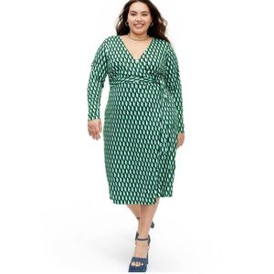 Diane Von Furstenberg DVF x Target L/S Midi Arrow Geo Green Wrap Dress XXL